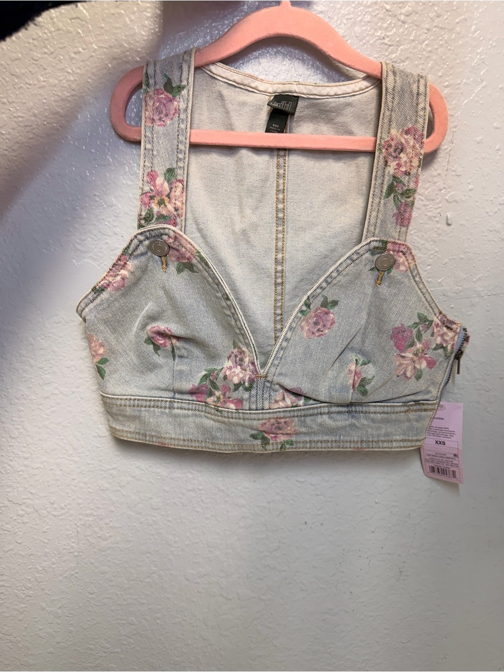 Target Light Wash Floral Denim Crop Top - Pink & Green Print